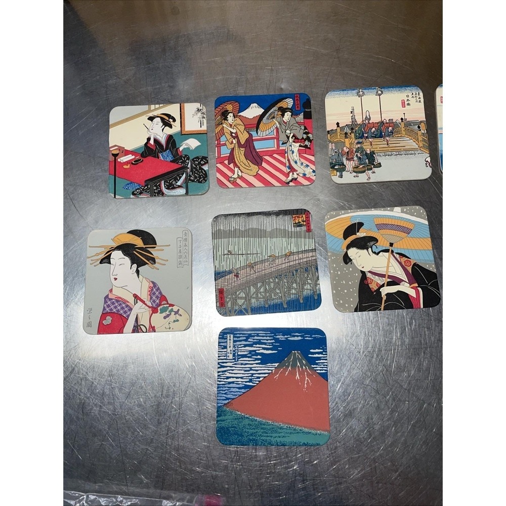 Miniature Japanese Prints - Set of 11 Coaster Set Cardboard Beautiful